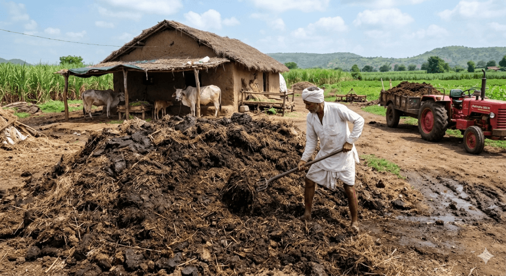 Farmyard Manure (शेणखत) तयार करताना शेतकरी