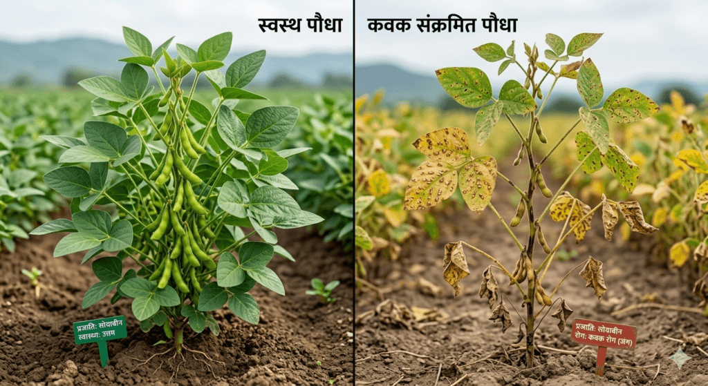 निरोगी आणि रोगग्रस्त पिकांची तुलना